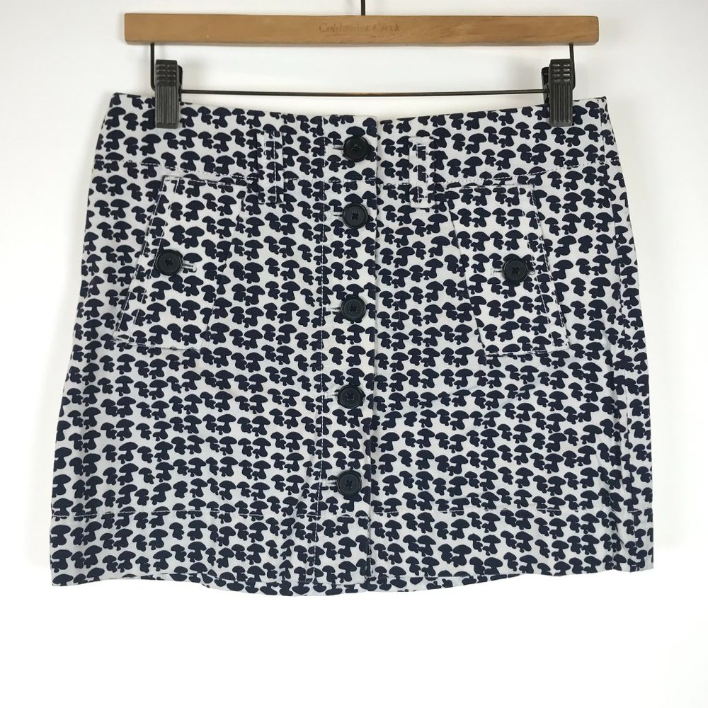 Size 2 J. Crew Navy Blue Mushroom Print Mini Skirt